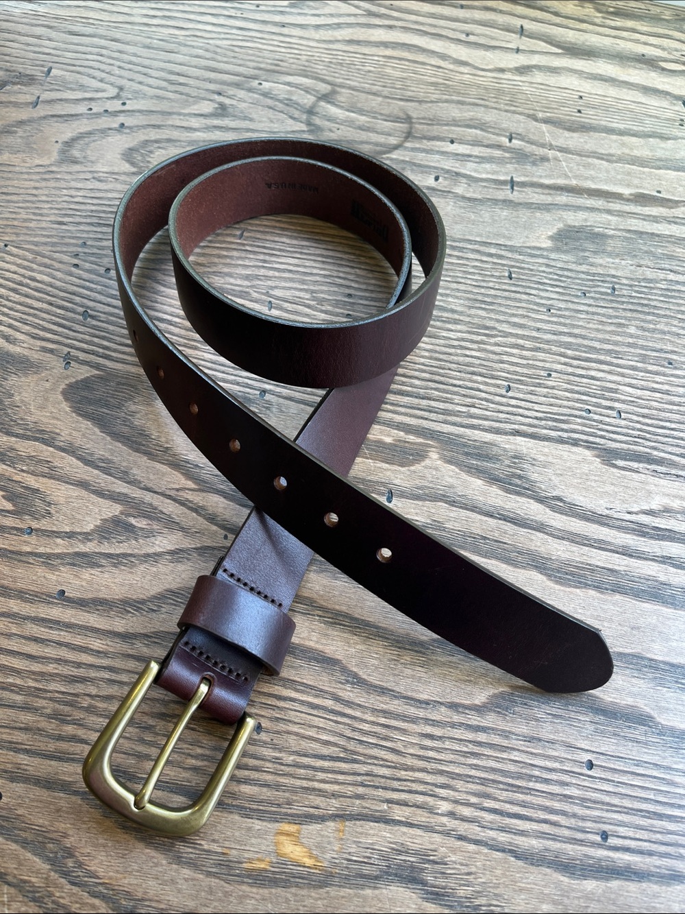 Duluth Trading Co Dark Brown Leather Belt with Brass-Tone Buckle size 42